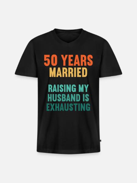 50 jaar getrouwd grappige 50e huwelijksverjaardag - Mannen Premium Bio T-shirt met V-hals - zwart
