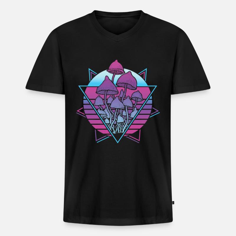 Pilze Vaporwave - Männer Premium Bio T-Shirt mit V-Ausschnitt - Schwarz