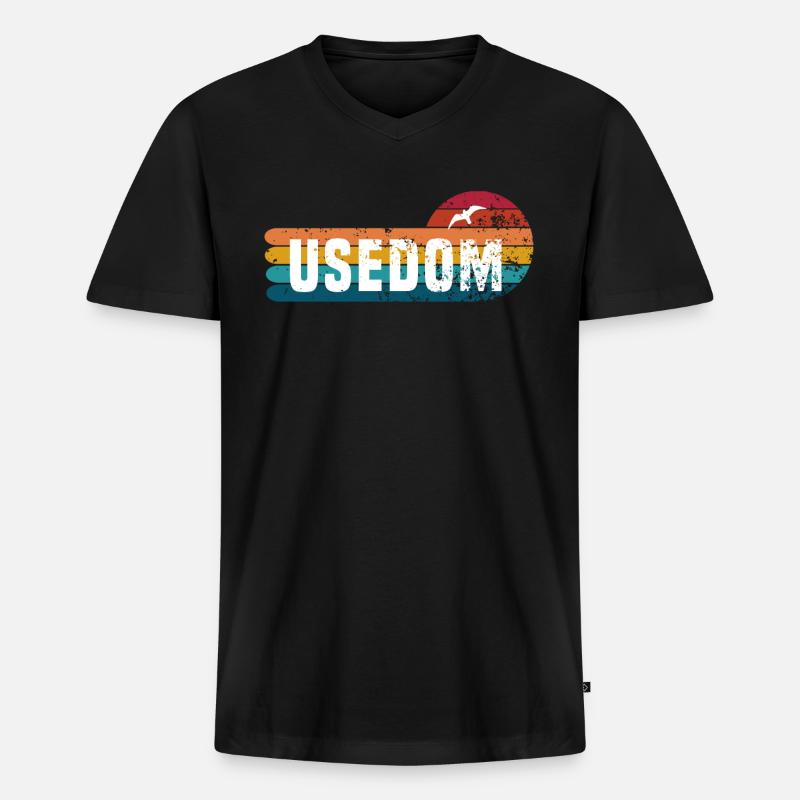 Usedom - Männer Premium Bio T-Shirt mit V-Ausschnitt - Schwarz