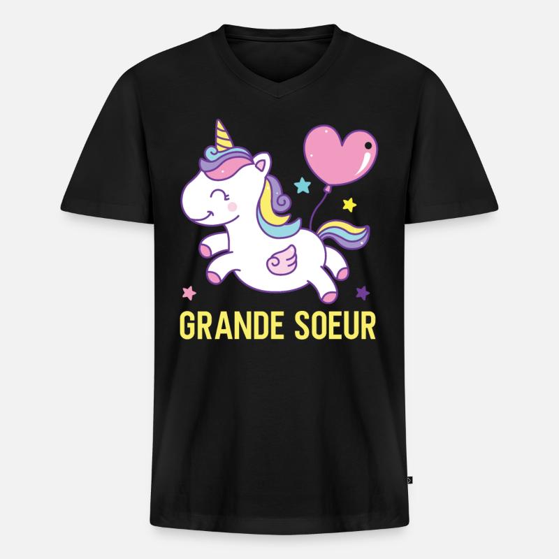 Große Schwester Einhorn - Männer Premium Bio T-Shirt mit V-Ausschnitt - Schwarz