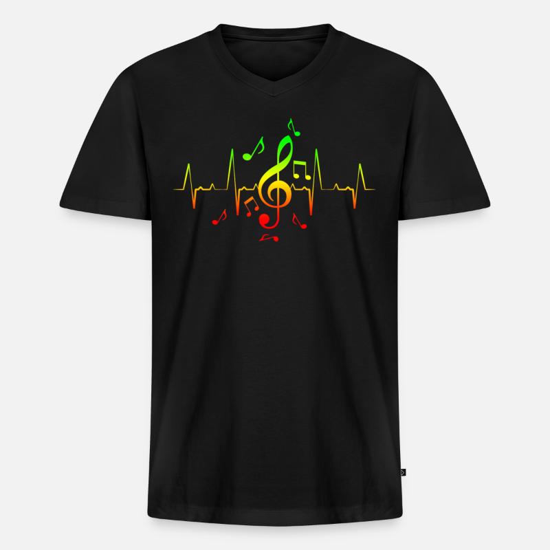 Reggae Musik Note Hearbeat - Männer Premium Bio T-Shirt mit V-Ausschnitt - Schwarz