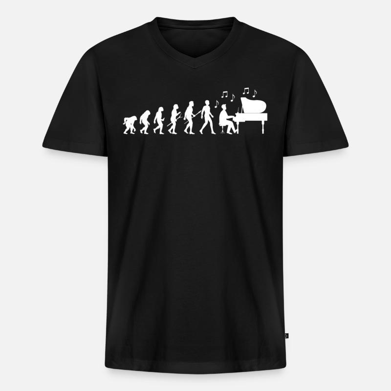 Pianist Evolution - Männer Premium Bio T-Shirt mit V-Ausschnitt - Schwarz