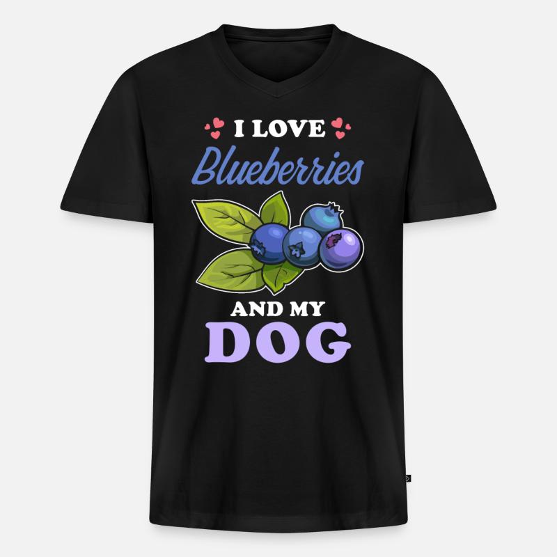 Blaubeeren und Hunde Spruch - Männer Premium Bio T-Shirt mit V-Ausschnitt - Schwarz
