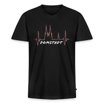 Domstadt Herzschlag Karneval Köln Kölner Dom - Männer Premium Bio T-Shirt mit V-Ausschnitt - Schwarz - Vorne - Nico (187cm)