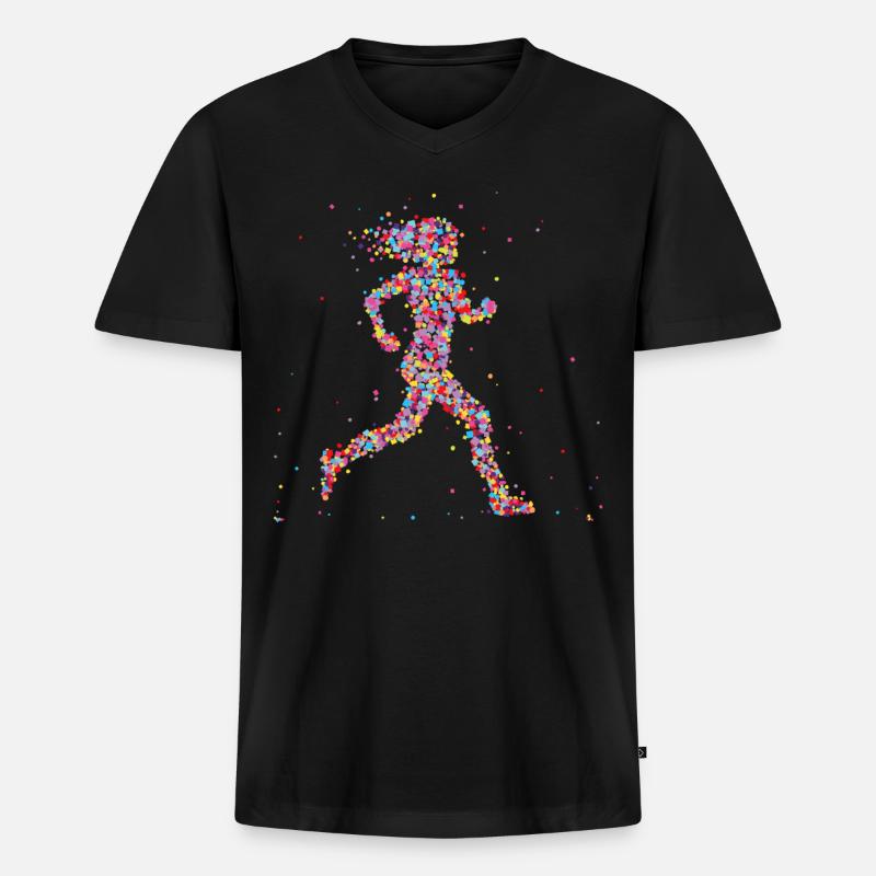 Joggen Läuferin Marathon - Männer Premium Bio T-Shirt mit V-Ausschnitt - Schwarz