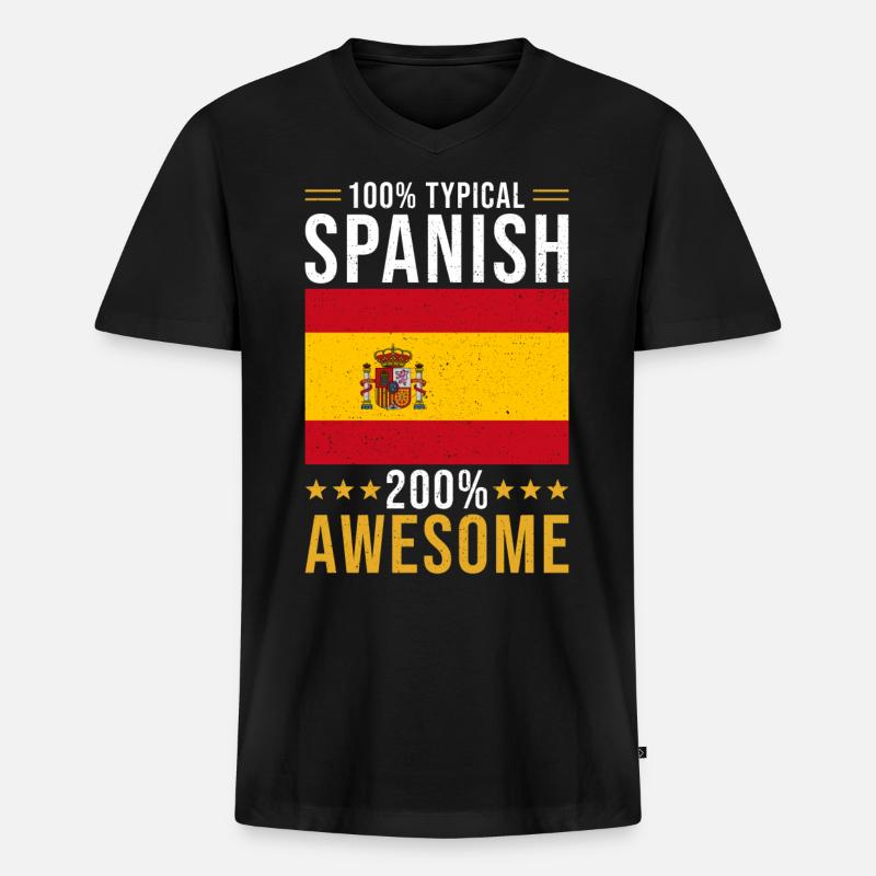 Spanier Geschenk 100% Spanisch - Männer Premium Bio T-Shirt mit V-Ausschnitt - Schwarz
