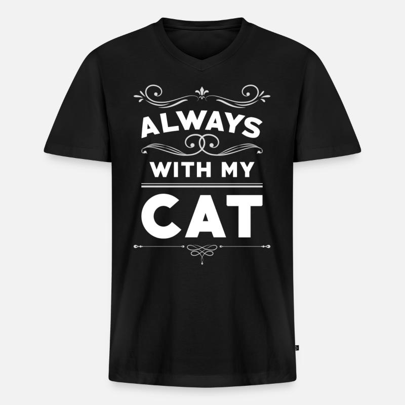 Immer mit meiner Katze - Männer Premium Bio T-Shirt mit V-Ausschnitt - Schwarz
