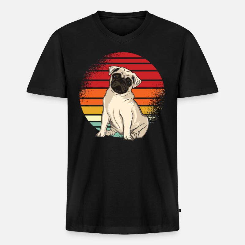 Mops Retro - Männer Premium Bio T-Shirt mit V-Ausschnitt - Schwarz