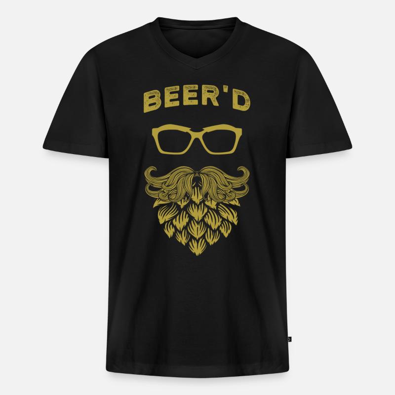 Hopfen Bier Bart - Männer Premium Bio T-Shirt mit V-Ausschnitt - Schwarz