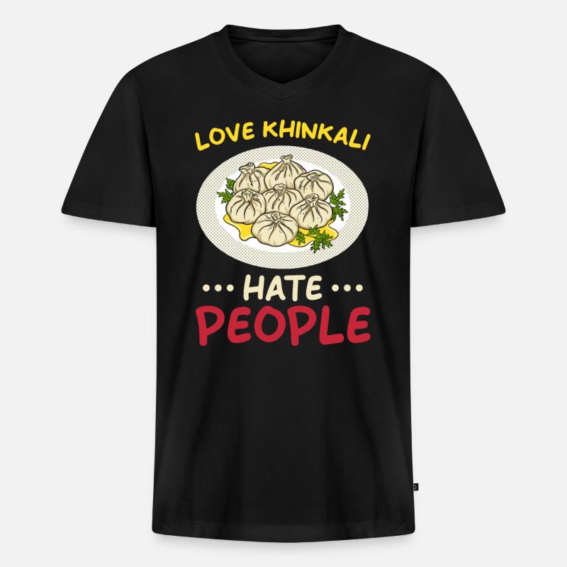 Khinkali - Männer Premium Bio T-Shirt mit V-Ausschnitt - Schwarz