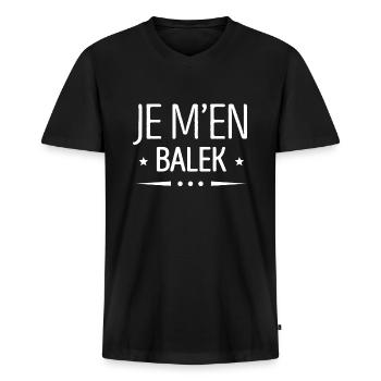 JE M'EN BATS LES Q. - T-shirt encolure en V Premium bio Homme - noir - Devant - Nico (187cm)
