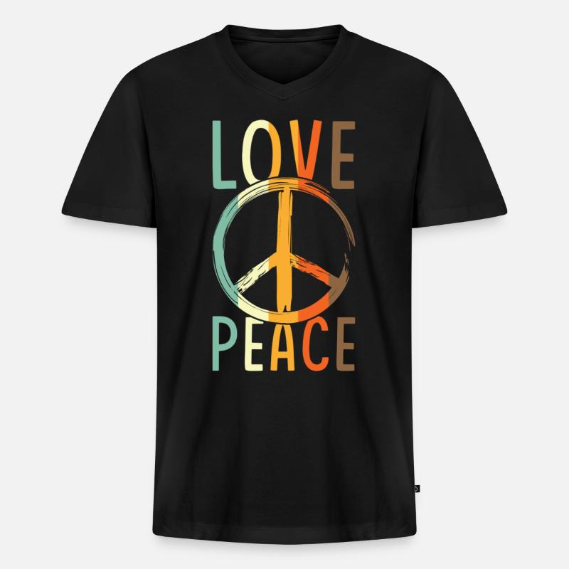 Love Peace Friedenszeichen - Männer Premium Bio T-Shirt mit V-Ausschnitt - Schwarz