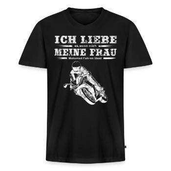 Motorrad Fahren Ich lieb meine Frau Motorradfahrer - Männer Premium Bio T-Shirt mit V-Ausschnitt - Schwarz - Vorne - Nico (187cm)