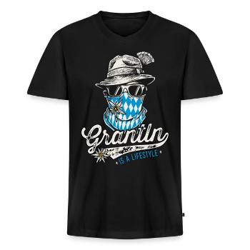 Grantler T-Shirt Trachtenshirt Herren bayrisch - Männer Premium Bio T-Shirt mit V-Ausschnitt - Schwarz - Vorne - Nico (187cm)