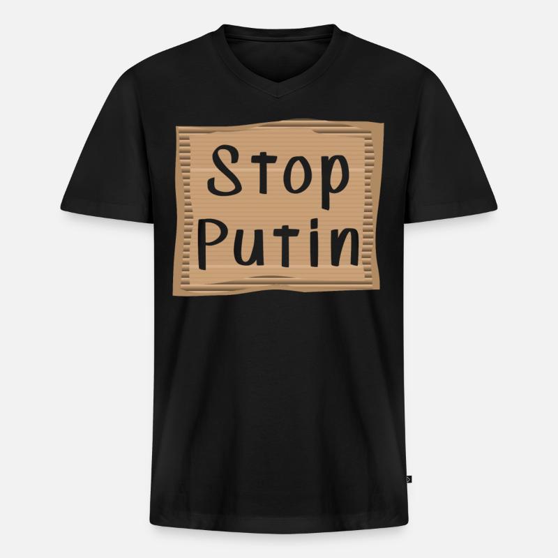 Stop Putin - Männer Premium Bio T-Shirt mit V-Ausschnitt - Schwarz