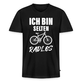 Ich bin selten Radlos Lustiges Fahrradfahrer - Männer Premium Bio T-Shirt mit V-Ausschnitt - Schwarz - Vorne - Nico (187cm)