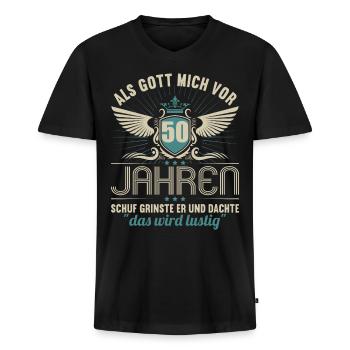 Als Gott mich vor 50 Jahren schuf 50. Geburtstag - Männer Premium Bio T-Shirt mit V-Ausschnitt - Schwarz - Vorne - Nico (187cm)