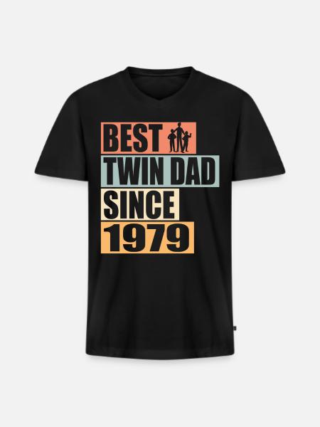 Zwillinge Vater Zwillingsvater seit 1979 - Männer Premium Bio T-Shirt mit V-Ausschnitt - Schwarz