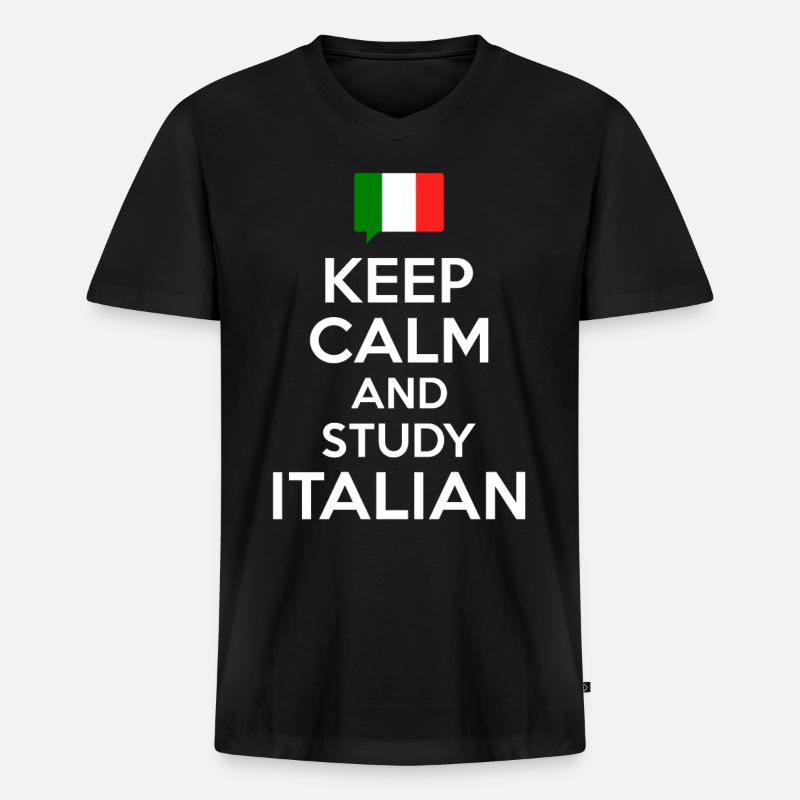 Keep Calm and study Italian - Männer Premium Bio T-Shirt mit V-Ausschnitt - Schwarz