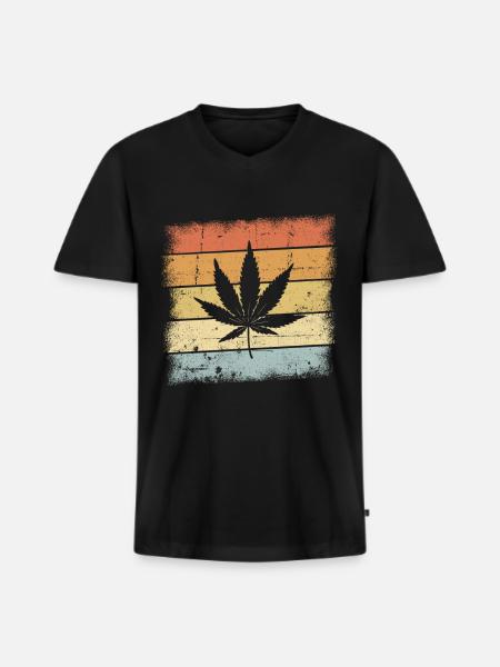 Cannabis Retro - Männer Premium Bio T-Shirt mit V-Ausschnitt - Schwarz