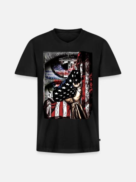 Design for Church Employees American Flag - Men's Premium Organic T-shirt with V-neck - black