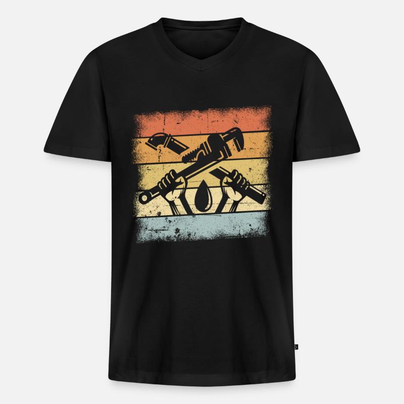 Klempner - Männer Premium Bio T-Shirt mit V-Ausschnitt - Schwarz