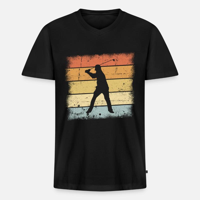 Golf Sunset - Männer Premium Bio T-Shirt mit V-Ausschnitt - Schwarz