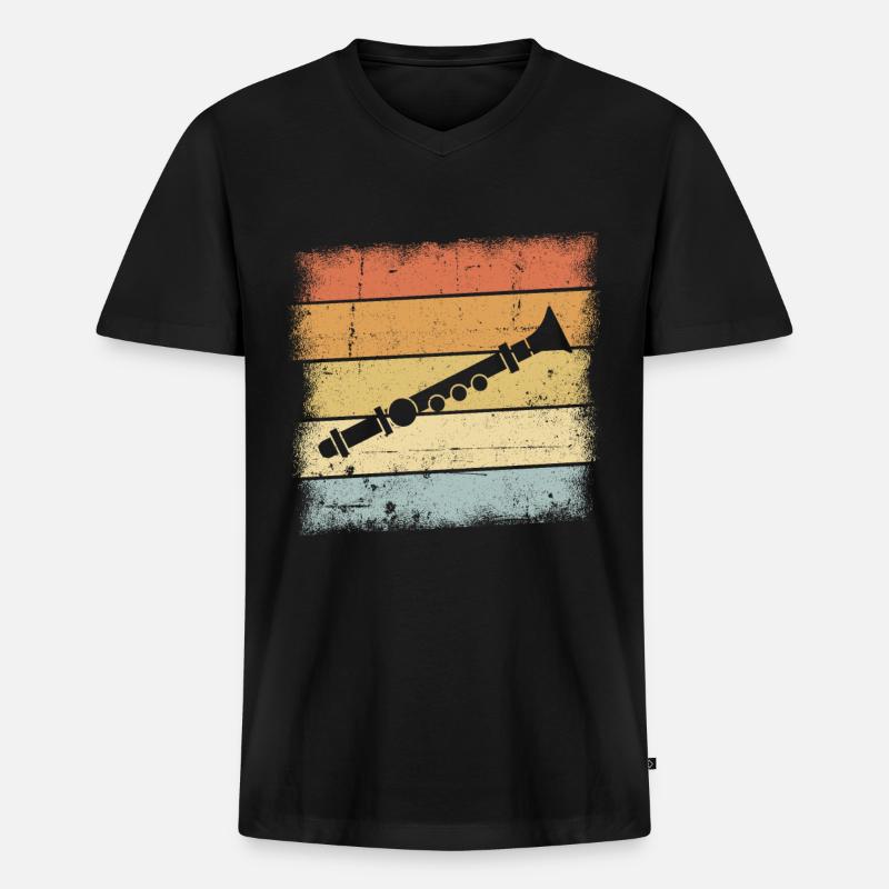 Flöte - Männer Premium Bio T-Shirt mit V-Ausschnitt - Schwarz