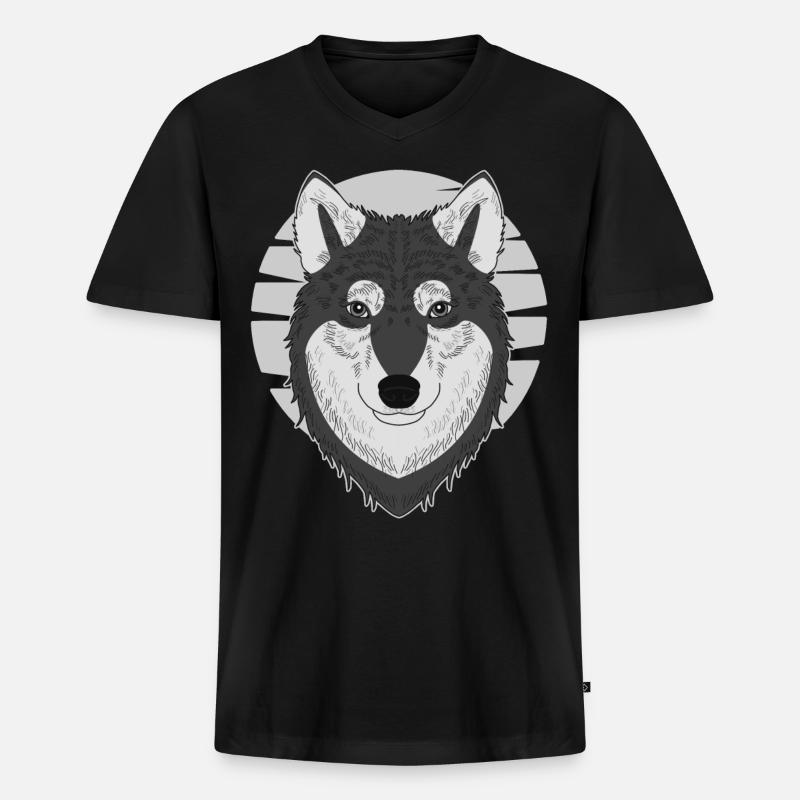 Wolf - Männer Premium Bio T-Shirt mit V-Ausschnitt - Schwarz