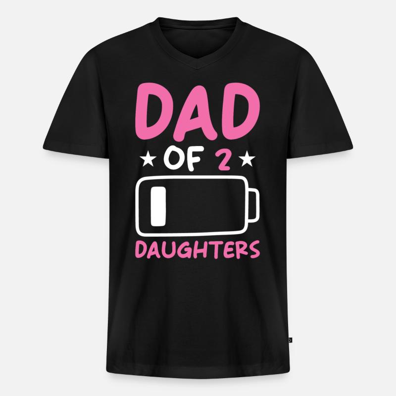 Dad of 2 Daughters - Männer Premium Bio T-Shirt mit V-Ausschnitt - Schwarz