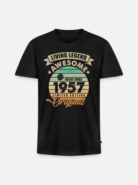 1957 Birthday - Men's Premium Organic T-shirt with V-neck - black