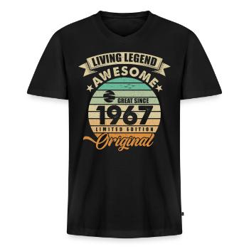 1967 Anniversaire Retro Orginal - T-shirt encolure en V Premium bio Homme - noir - Devant - Nico (187cm)