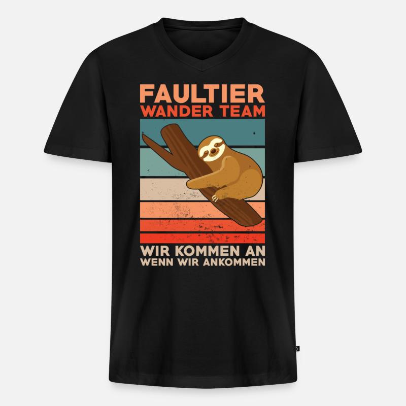 Faultier Wanderteam - Männer Premium Bio T-Shirt mit V-Ausschnitt - Schwarz