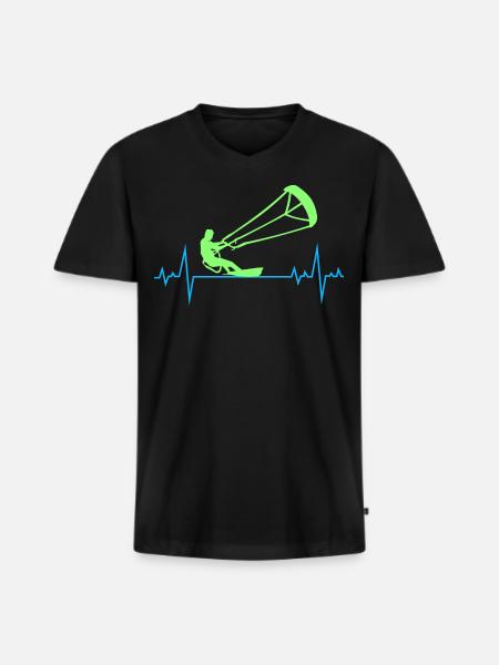 Kitesurfing Kiteboarding Kitesurf Heartbeat Pulse - Men's Premium Organic T-shirt with V-neck - black