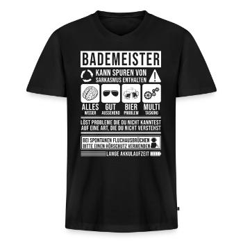 Bademeister Spruch lustig - Männer Premium Bio T-Shirt mit V-Ausschnitt - Schwarz - Vorne - Nico (187cm)