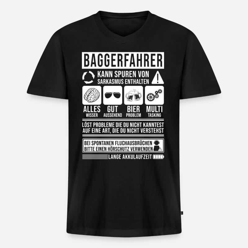 Baggerfahrer Spruch lustig - Männer Premium Bio T-Shirt mit V-Ausschnitt - Schwarz