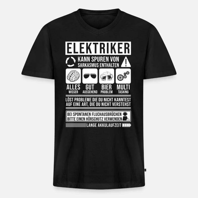 Elektriker Spruch lustig - Männer Premium Bio T-Shirt mit V-Ausschnitt - Schwarz