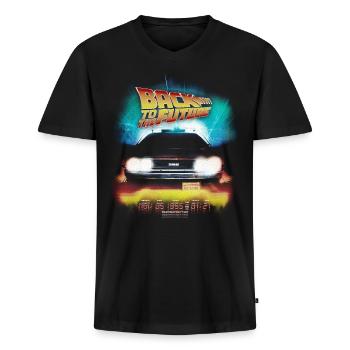 Retour Vers Le Futur Time Logo DeLorean - T-shirt encolure en V Premium bio Homme - noir - Devant - Nico (187cm)