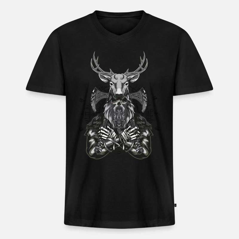 Viking Hirsch - Männer Premium Bio T-Shirt mit V-Ausschnitt - Schwarz