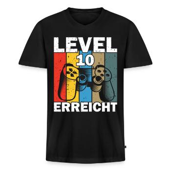 Level 10 Erreicht Gamer - Männer Premium Bio T-Shirt mit V-Ausschnitt - Schwarz - Vorne - Nico (187cm)