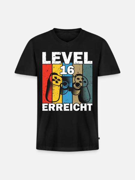 Level 16 Erreicht Gamer - Männer Premium Bio T-Shirt mit V-Ausschnitt - Schwarz