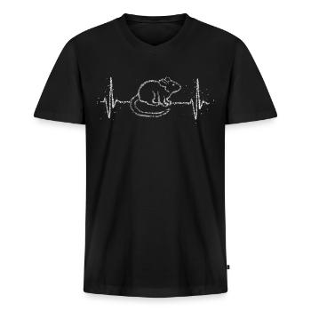 Mice Heartbeat Rodent Mice lovers House mouse - Men's Premium Organic T-shirt with V-neck - black - Front - Nico (187cm)