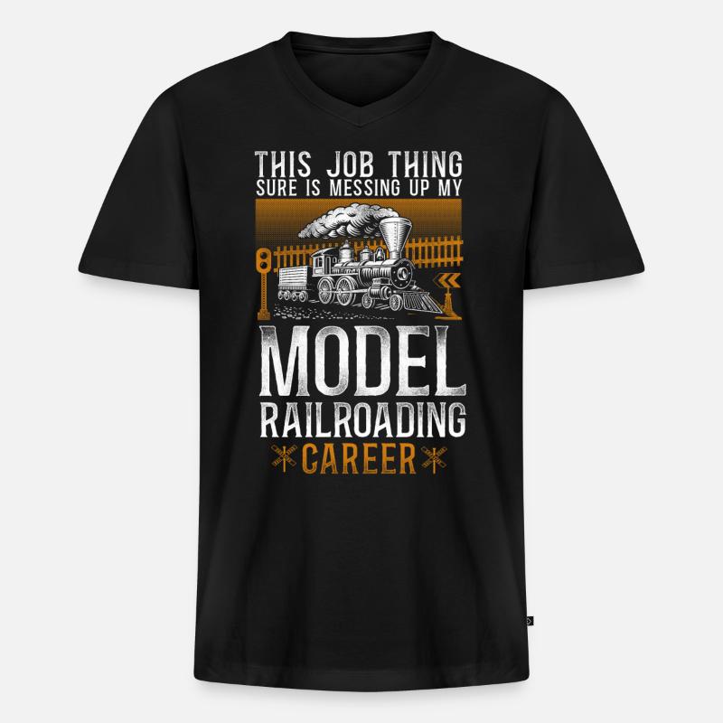 Steam Train Driver Trainspotting - Männer Premium Bio T-Shirt mit V-Ausschnitt - Schwarz