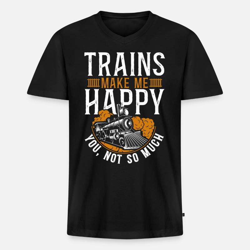 Steam Train Driver Trainspotting - Männer Premium Bio T-Shirt mit V-Ausschnitt - Schwarz