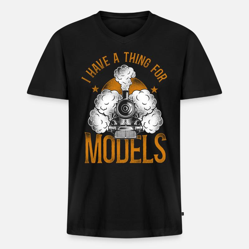 Steam Train Driver Trainspotting - Männer Premium Bio T-Shirt mit V-Ausschnitt - Schwarz