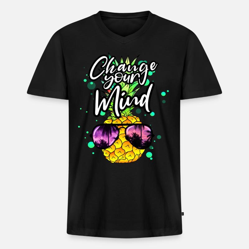 coole Ananas Change your Mind - Männer Premium Bio T-Shirt mit V-Ausschnitt - Schwarz