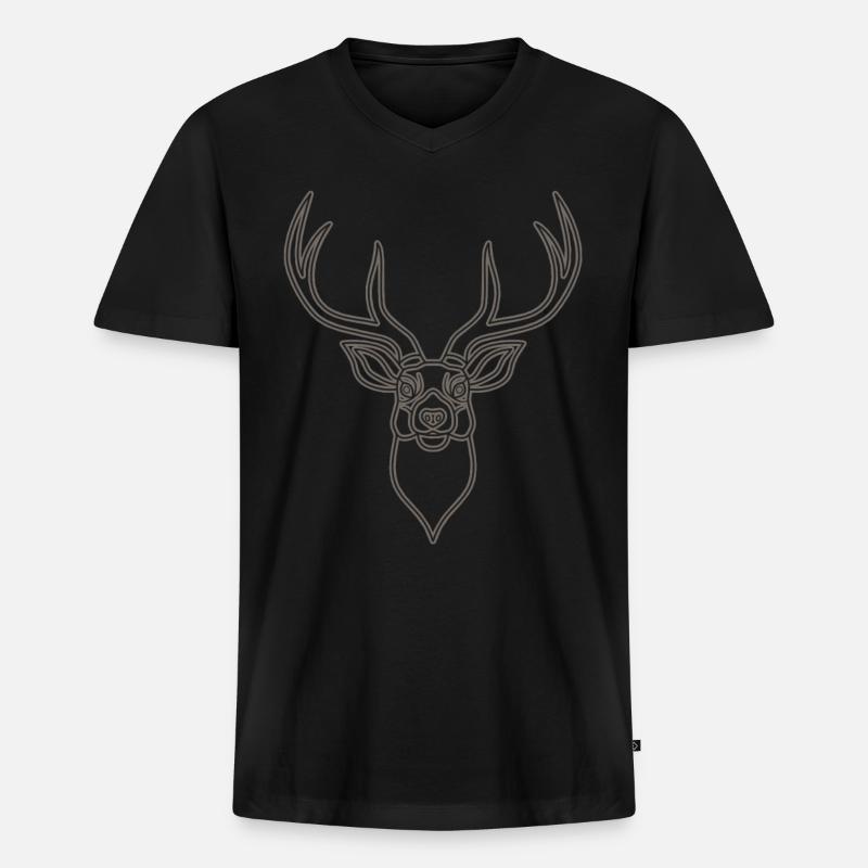 Rothirsch Geweih mit Hirschgeweih - Männer Premium Bio T-Shirt mit V-Ausschnitt - Schwarz
