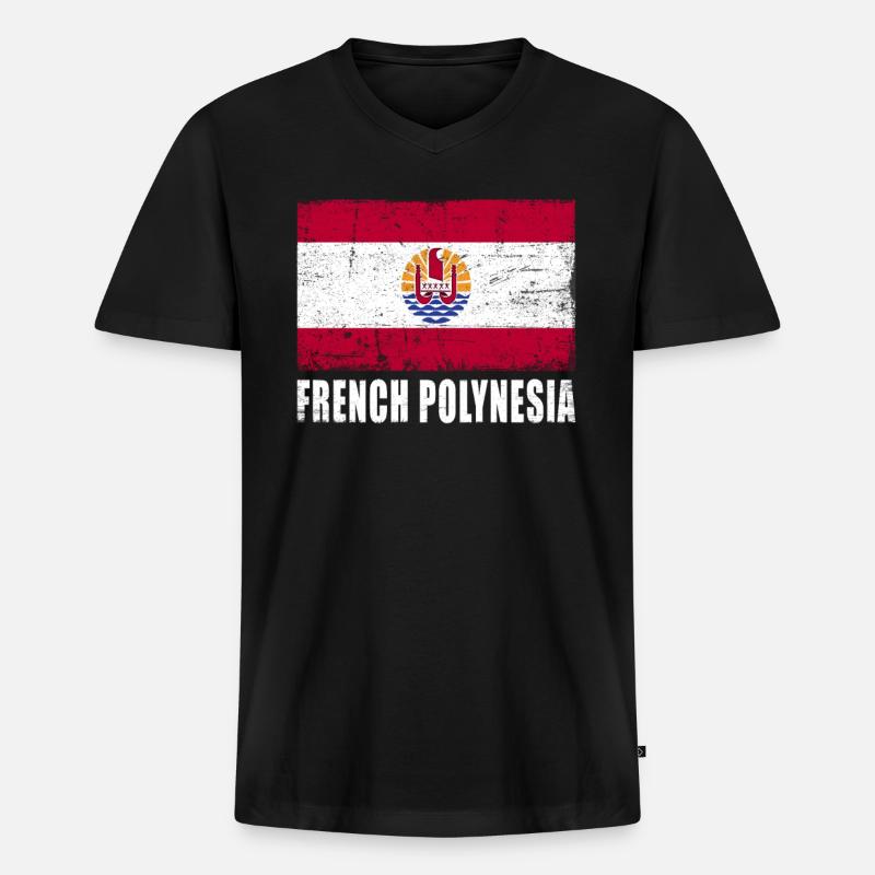 Französisch Polynesien Flagge - Männer Premium Bio T-Shirt mit V-Ausschnitt - Schwarz