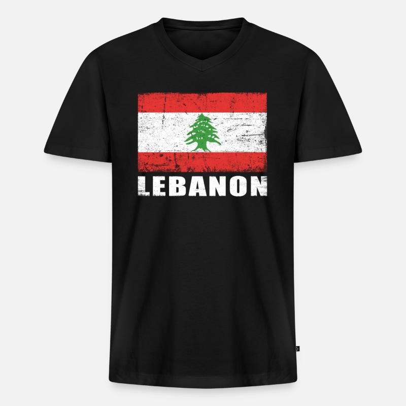 Liban Drapeau Grunge Liban Drapeau - T-shirt encolure en V Premium bio Homme - noir