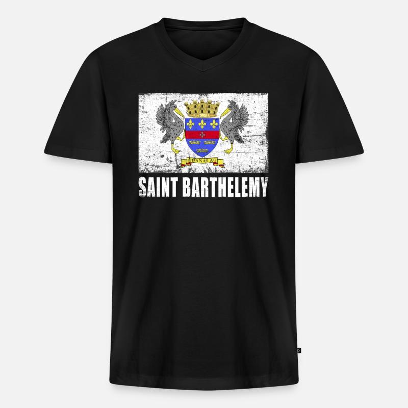 Saint Barthélemy Flagge - Männer Premium Bio T-Shirt mit V-Ausschnitt - Schwarz